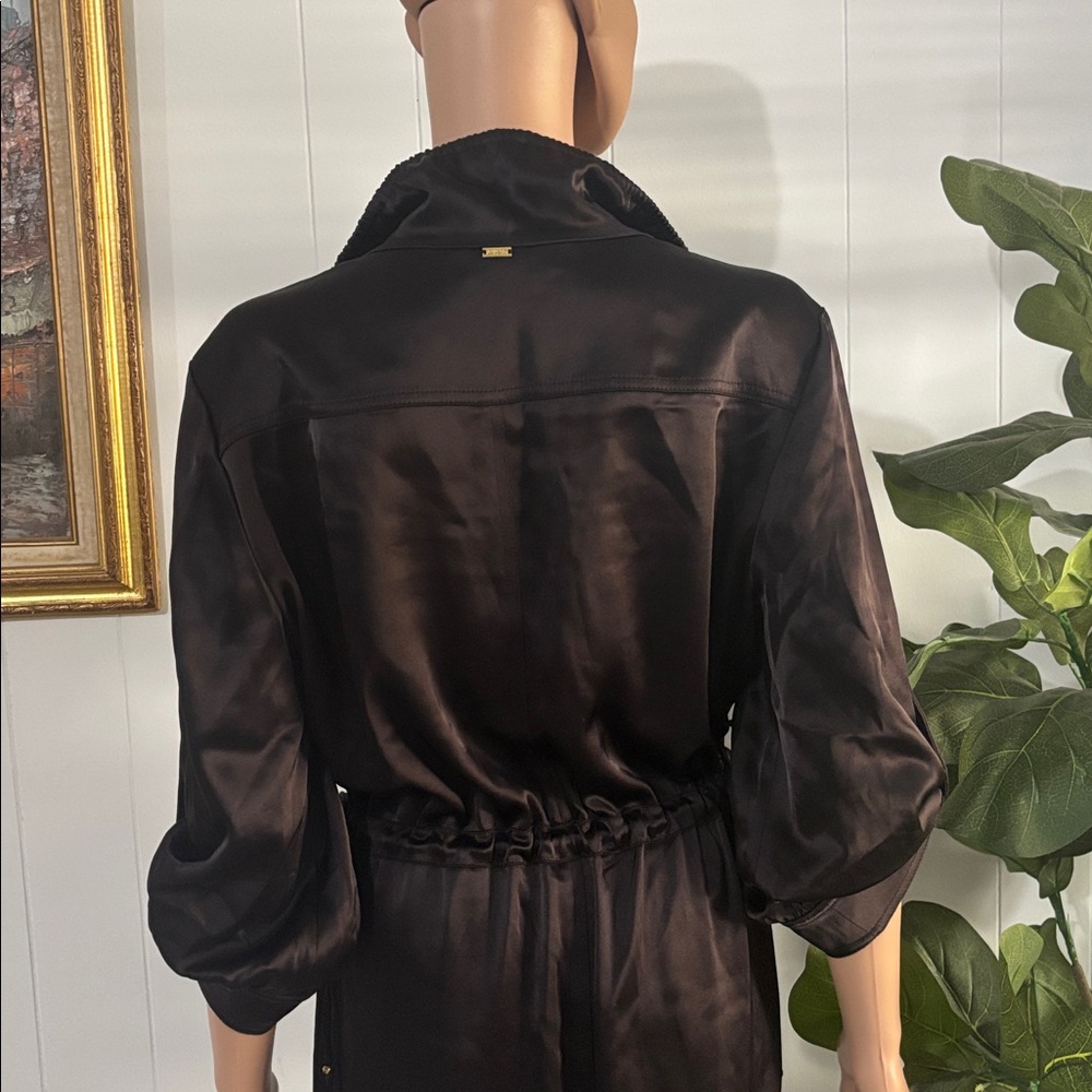 St. John Black Satin‎ Button Down 3/4 sleeves Midi Dress Size 10 - Picture 4 of 16